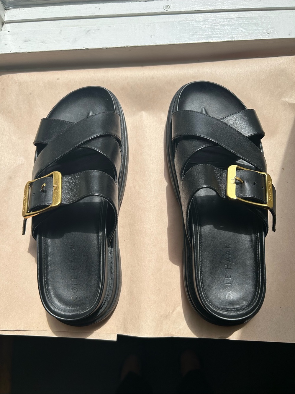 Women’s Cole Haan Black Sandals with Gold Buckle. Very comfortable - 6.5